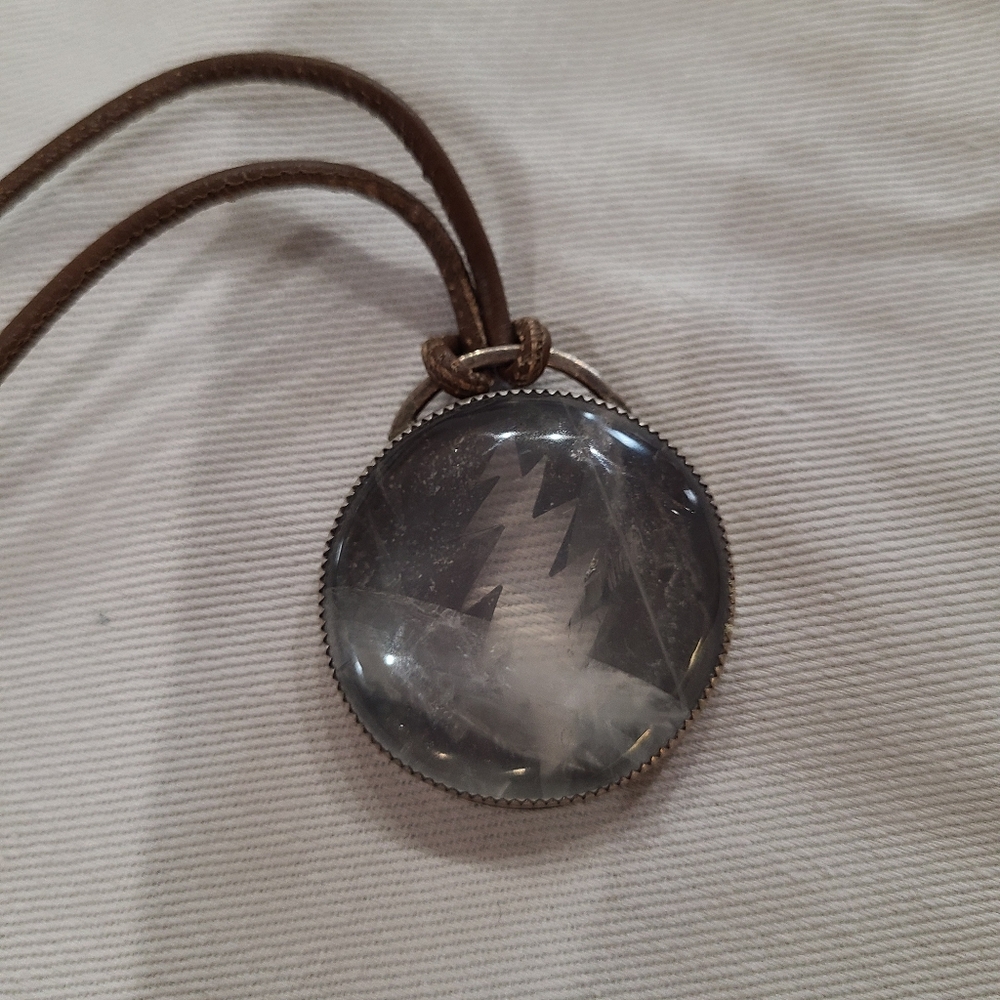 Grateful Dead Lightning Bolt Sterling Silver And Quartz Pendant On Leather Cord